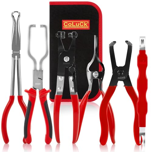 6Pcs Fuel Line Pliers Set, 11in Spark Plug Wire Removal Tool Flat Hose Clamp Hose Remover,30° Disconnecting Plier for Water Hose Pipe Repairing Disconnect Tool with Storage Case - color: Flat Hose Clamp Spark Plug Wire Removal Pliers Set 6pcs