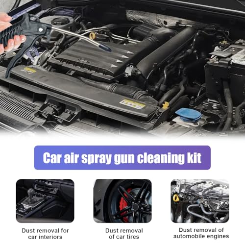 Air Blow Gun Kit, Heavy Duty Seat Blow Spray Tool with 16FT Long Coil Air Hose & T Adapter, Pneumatic Duster Gun Cleaning Nozzle Kit for Cars, Trucks, Semi Trailers