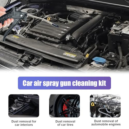 Air Blow Gun Kit, Heavy Duty Seat Blow Spray Tool with 16FT Long Coil Air Hose & T Adapter, Pneumatic Duster Gun Cleaning Nozzle Kit for Cars, Trucks, Semi Trailers