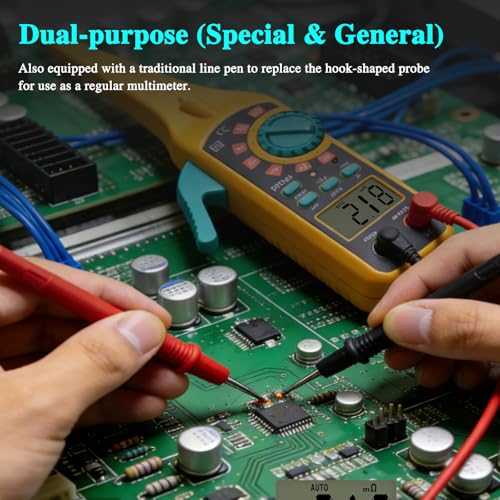 Automotive Circuit Tester with Hook Probe, 4-in-1 Digital Multimeter Auto Electrical Tester DC/AC Aging Voltage Resistance Continuity Battery Diode Tester with Screen for Car Truck Repair