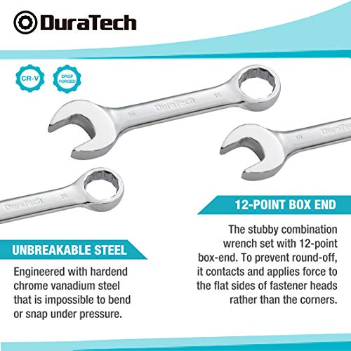 DURATECH Stubby Combination Wrench Set, Metric, 12-Piece, 8-19mm, 12 Point, CR-V Steel, with Rolling Pouch - size: 12-Piece, Metric