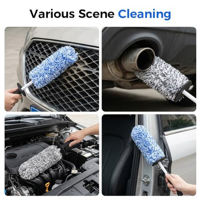 Wheel Barrel Cleaning Brush,2026 New Long Handle Microfiber Wheel Brush Car Duster,Lightweight Rim Detailing Tool for Narrow Spokes & Brake Calipers (Blue Brush/1pcs) - color: Blue Brush/1pcs