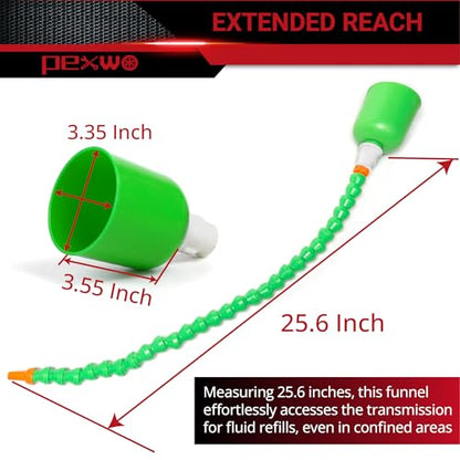 25.6 Inch Flexible Long Oil Funnel for Automotive Use, Bendable Hands-Free Transmission Fluid Spout, Universal Long Neck Filling Tool for Car Engine Oil, Coolant & Water, Reusable & Collapsible