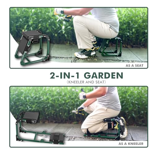 Tcoivs Knee Seat, Foldable Garden Kneeler and Seat, with Adjustable Kneeling Pad and Soft Seat Cushion, Supports Up to 350 LBS