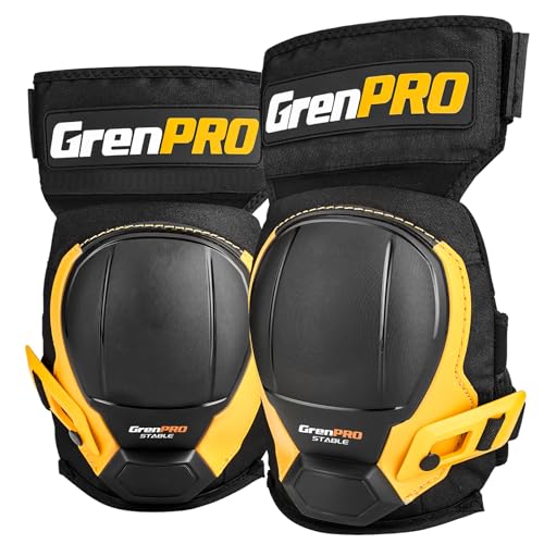GRENPRO Black Knee Pads for Work - Heavy Duty EVA & Gel Support for Construction, Flooring, Gardening and Cleaning - color: Black & Yellow