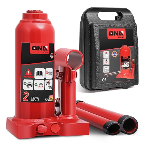 DNA Motoring 2 tons / 4000 lbs Lifting Automotive Welded Hydraulic Bottle Jackfor Sedans Repair, with Manual Handle & Carrying Storage Case, Red - color: red, style: 2 ton