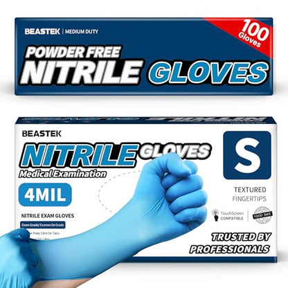 Beastek Blue Nitrile Exam Gloves, 4 Mil Disposable Powder-Free Latex-Free Medical Food Safe Cooking Cleaning Gloves, 100 Pcs - color: Small (Blue)