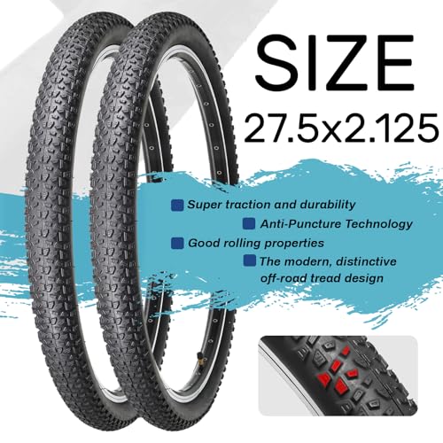 Hycline 2-Pack Mountain Bike Tires Set: 20/24/26/27.5-inch Folding Replacement High-Performance Wear-Resistant Bicycle Tires and Pair Inner Tubes with Tire Levers for MTB Off-Road Bike - color: 27.5x2.125-30TPI