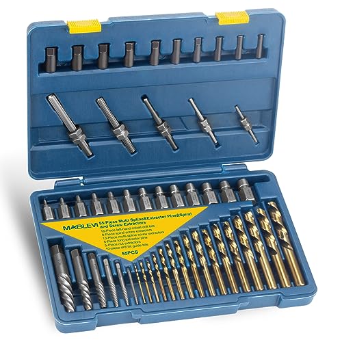 MABLEVI 55-Piece Screw Extractor Set, Broken bolt extractors & Multi-spline Extractors, and Drill Bits for Removing Stripped Screws, Studs, Fittings, Lugs Extraction - size: 55-piece