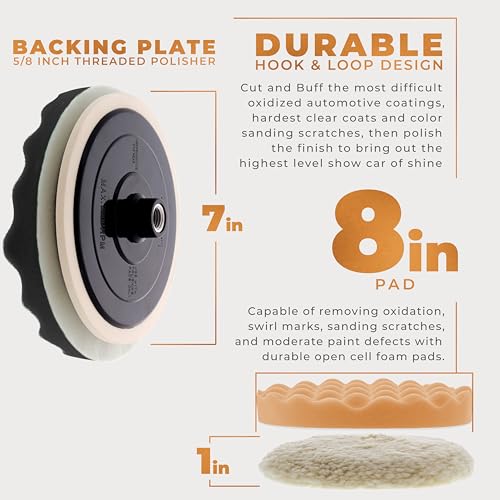 TCP Global Complete 3 Pad Buffing and Polishing Kit with 3-8" Pads; 2 Waffle Foam and 1 Wool Grip Pads and a 5/8" Threaded Polisher Grip Backing Plate