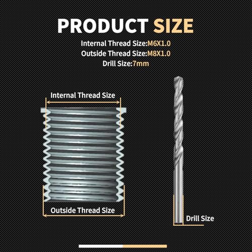 M6X1.0 Thread Repair Kit with 9.4mm Insert HSS Drill, Tap, Installation Driver, Counterbore, Stainless Steel Insert M6X1.0X9.4mmX10 PCS