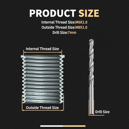 M6X1.0 Thread Repair Kit with 9.4mm Insert HSS Drill, Tap, Installation Driver, Counterbore, Stainless Steel Insert M6X1.0X9.4mmX10 PCS