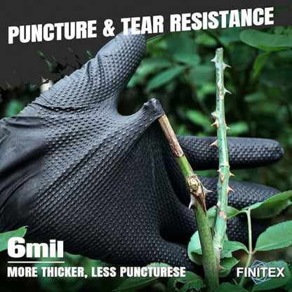 FINITEX Industrial Diamond Texture Nitrile Black Glove - 100/1000PCS Chemical Resistant 6.3mil Mechanic Disposable Gloves - color: Black (Medium 100)