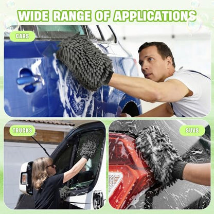 48 Pack Car Wash Mitt Bulk Microfiber, 10'' x 8'' Chenille Car Wash Mitt Gloves, Scratch Free Double Sided No Lint No Marks for Truck SUV and All Vehicle Surfaces (Grey) - color: Grey