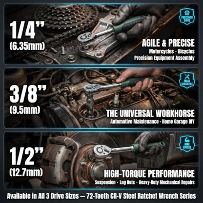 72-Tooth Drive Ratchet Wrench for Socket Set, Reversible Chrome Vanadium Steel Socket Wrench for Auto Repair, Quick-Release Ergonomic Hand Tool(6.35mm) - color: 6.35mm