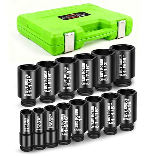 3/4 inch Drive Impact Socket Set, 14 Piece Heavy Duty CR-MO Deep and Jumbo Sockets 6 Point Design, SAE 3/4" to 1-9/16", for Large Vehicle and Apparatus Maintenance - size: 14-Piece 3/4" SAE Impact Socket Set