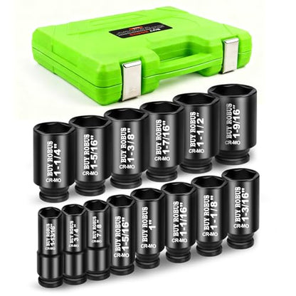3/4 inch Drive Impact Socket Set, 14 Piece Heavy Duty CR-MO Deep and Jumbo Sockets 6 Point Design, SAE 3/4" to 1-9/16", for Large Vehicle and Apparatus Maintenance - color: 14pcs 3/4" Sae