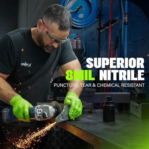 GRIPXX Herkules Grip Heavy Duty 8Mil Green Nitrile Gloves,3D Raised Diamond Texture-Latex & Powder Free-Industrial, Mechanic | Pack of (100 CT) - size: X-Large, style: Green - 100 Count