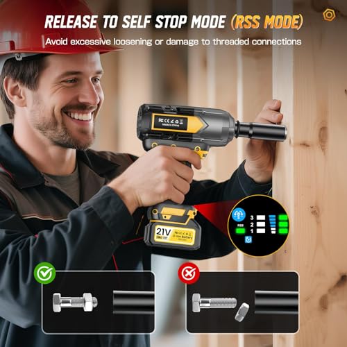 Cordless Impact Wrench 1200 N.m (900Ft-lbs), 1/2 inch Brushless Impact Gun with 2 x 4,0 AH Battery, 5 Sockets & Storage Case, 1 Converter 3/4", 1 Extension, 3 Rubber Rings, for Car/Truck/Home