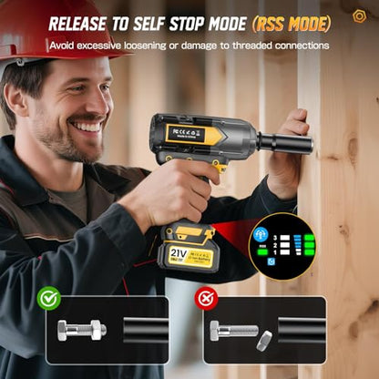 Cordless Impact Wrench 1200 N.m (900Ft-lbs), 1/2 inch Brushless Impact Gun with 2 x 4,0 AH Battery, 5 Sockets & Storage Case, 1 Converter 3/4", 1 Extension, 3 Rubber Rings, for Car/Truck/Home