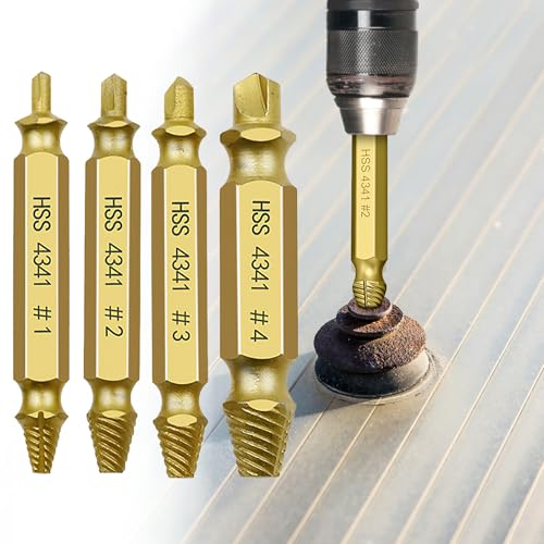 4PCS Damaged Screw Extractor Tools Sets, Stripped Screws Nuts & Bolts Drill Bit Tools for Easy Removal(Golden) - color: Golden