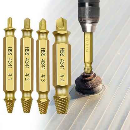 4PCS Damaged Screw Extractor Tools Sets, Stripped Screws Nuts & Bolts Drill Bit Tools for Easy Removal(Golden) - color: Golden