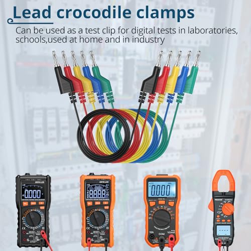 5PCS Banana Plug Test Leads,4mm Stackable,1M Silicone Cables,1000V 15A | 5 Colors, Pure Copper, Flexible Silicone, Stackable 4mm Plugs, for Multimeter, Lab, Power Supply & Circuit Testing