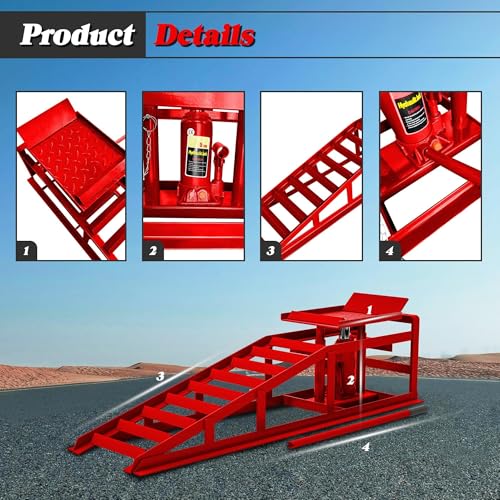 Garvee 2 Pack Hydraulic Car Ramps, 5 Ton Low Profile Vehicle Ramps | 2 Pack Hydraulic Car Ramps, 5 Ton Low Profile Vehicle Ramps - color: Red-1