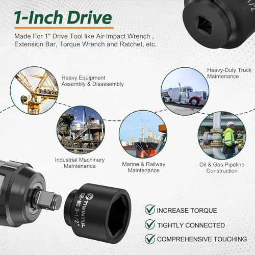 3-1/2" Impact Socket 1" Drive, 6 Point Design, CR-MO for Mining | Jumbo Impact Socket, ANSI Certified, Heavy Duty Socket 1 Inch Drive for Offshore, Heavy Truck & Industrial Use - size: 3-1/2"(1 PCS)