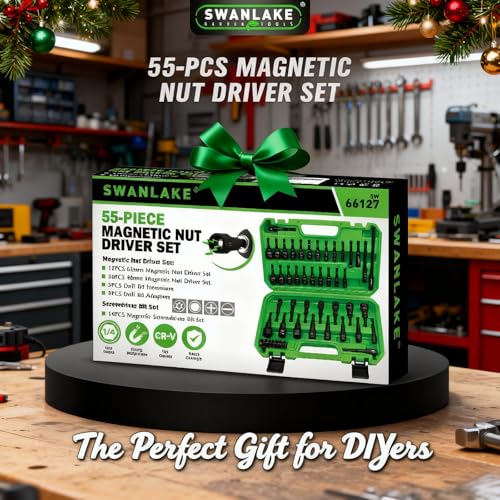 55-Piece Magnetic Nut Driver Set, Metric & SAE 1/4" Hex Shank, Impact Socket Adapters, Snappy Driver Bits, Drill Bit Extension, 14PCS Screwdriver Bit Set - style: Nut Driver Set