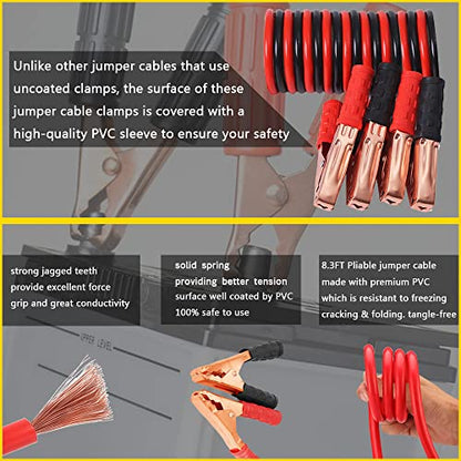 Emergency Roadside Kit with Jumper Cables Kit for Car, Safety Car Kits | Car Emergency Kit High Power Handheld Vacuum, Warning Triangle, Safety Hammer, Tow Rope, Gifts for New Drivers - color: White