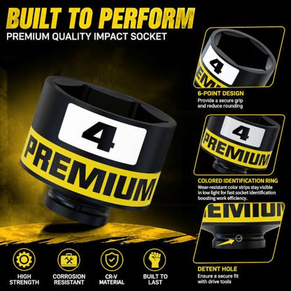 1” Drive Impact Socket Set, 3-1/4” -4” Axle Nut Sockets, 6pcs Shallow Jumbo Sockets, SAE, 6 Point, Cr-V, Repair Tools for Installing and Removing Stubborn Spindle Nuts and Bolts - size: 1" SAE