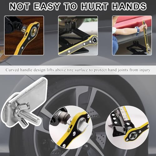 Jack Ratchet Wrench, Auto Labor-Saving Scissor Jack Ratchet Wrench with Long Handle, 360° Swivel Tire Jack Lift Speed Handle for Most Vehicles, Universal Car Accessories