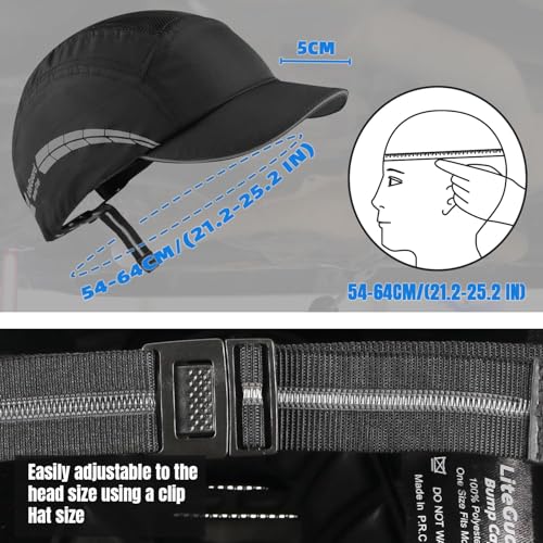 UM ULTRAMAXX Lightweight Bump Cap with Reflective Stripes, Breathable Baseball Cap Style, Head Protection Hard Hat for Men Women - color: Black