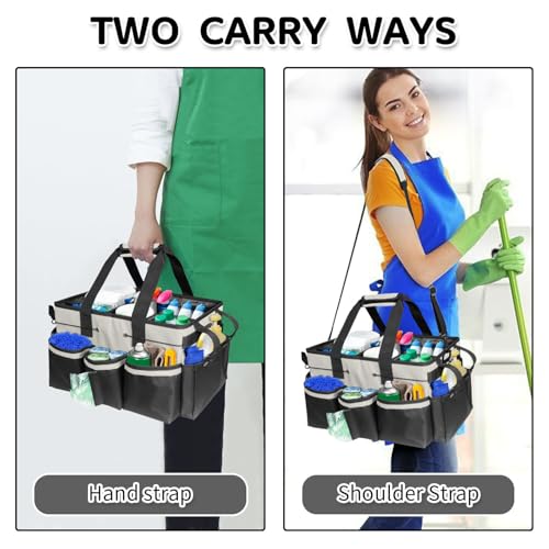 Boczif Cleaning Caddy Bag Wearable, Cleaning Caddy Supplies Organizer with Handle, Shoulder Straps & Detachable Divide, Cleaning Tool Organizers Tote Bag for Cleaners & Housekeepers (White) - color: White