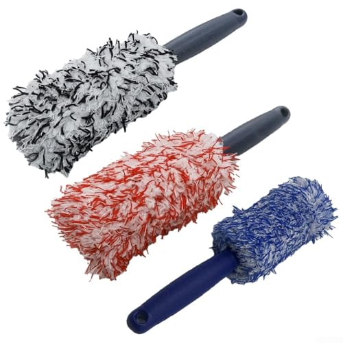 Soft Bristle Wheel Brush for Car Detailing - No Scratch Rim Cleaner with Microfiber Head for Brake Dust Removal on All Wheels(Blue and white) - color: Blue and white