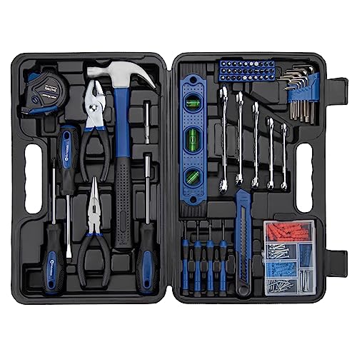 CARTMAN 152-Piece Household Tool Set, Blue Hand Kit With Storage Case Box | Complete tool assortment for home repairs, office fixes, dorm needs, furniture setup, crafting, and everyday household fixes. - color: Blue