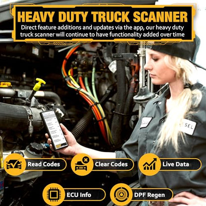 Diesel Laptops Heavy Duty Truck Scanner with DPF Regens Diesel Decoder Mobile Diagnostic Tool for Use with Cummins, Volvo, Paccar, International Vehicles and Repair Information for iOS & Android