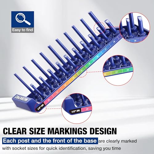 WORKPRO Socket Organizer Set, 4PC Impact Socket Holder, 1/4", 3/8", 1/2" Drive Metric Socket Trays, Impact Socket Organizer for Tool Box Drawer, Socket Storage Holds 94 Pieces (Socket not Included) | Fits Impact Sockets, Holds 94 Pieces Sockets, Large Cap