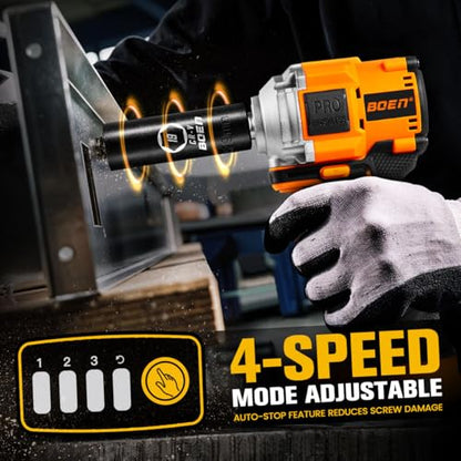 boen 260FT-LBS(350N.m) Cordless Impact Wrench 1/2 inch, Lightweight Brushless Electric Impact Gun, 2500RPM for Home Repair, Includes 2.0Ah Battery×1, Charger, IW-79 - size: 260FT-LBS(350N.m)