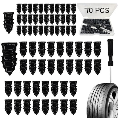 Tire Repair Nails 70PCS, Rubber Screw in Tyre Repair Screws Plugs Flat Tire Fix Rubber Nail Kits Heavy Duty Vacuum Tyre Tool with Screwdriver Box for Car Motorcycle Truck Jeep Puncture (35S+35L)