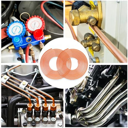 Brake Line Kit, 3/16" + 1/4" Brake Line - Easy to Bend Tubing - 2x 25 ft Copper Coated Brake Line + 32x Brake Line Fittings and 8x Threads Unions - size: 3/16" & 1/4" Brake Line