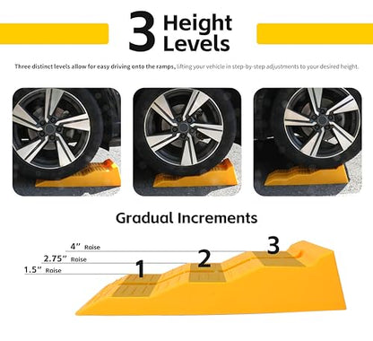 MaxxHaul 50939 3-Steps RV Leveling Ramps Yellow Camper & Trailer - Set of 2 Wheel Chocks