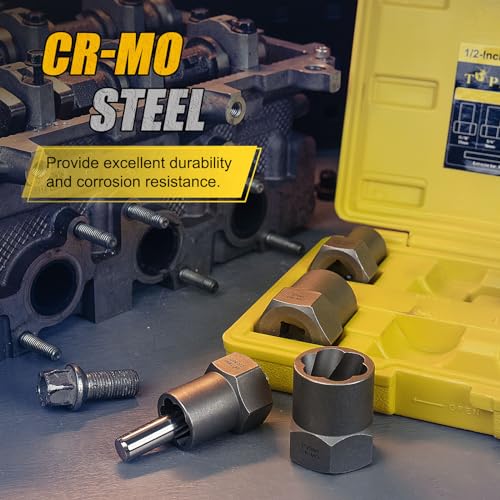 Topec Bolt Extractor Kit Heavy Duty, 9-Piece 1/2'' Drive | Deep Broken Bolt Extractor Socket Set, Easy Out Set and Lug Nut Remover, for Stripped, Rounded, Damaged Bolts & Nuts Screws - color: 9-piece