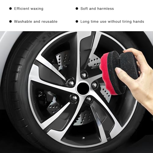 2PCS Large Tire Shine Applicator, Reusable Car Detailing Foam Hex Grip Dressing Pad, Durable Polishing Sponge Tool for Applying Tire Shine,Universal Cleaning Supplies for Wheel Care (Red) - color: Red, Large