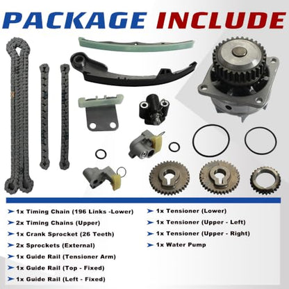 Engine VQ35DE 3.5L V6 Timing Chain Kit w/VVT Gear Tensioner & Water Pump | Fit For Nissan 350Z Maxima Murano 2003-2007, Infiniti FX35 M35 G35 I35 2003-2007 Replace OE#13028AL510, 21010AL525 - size: Timing Chain Kit,Water Pump 3.5L