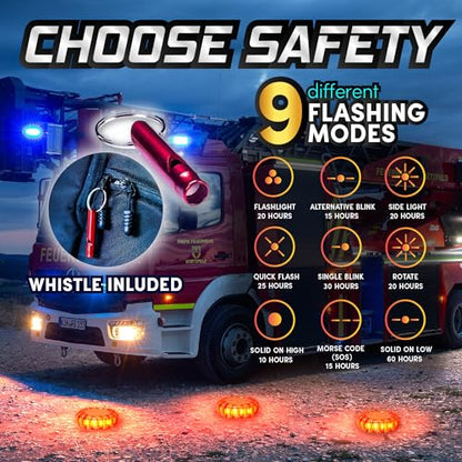 Marcala 4-Pack Rechargeable Emergency Lights For Vehicles | Largest 1200mAh Battery in the Market | Red Diode LED Road Flares Rechargeable | Hazard Lights for Vehicles with Included USB-C Cable