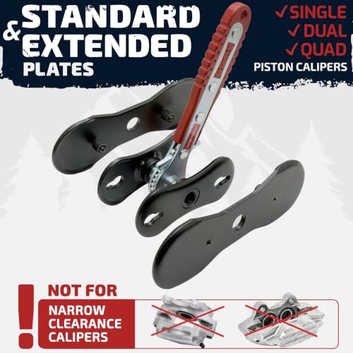 Vehiclex Brake Caliper Compression Tool, Standard + Extended Plates | Brake Pad Spreader, Steel Plates with Reinforced Ribs, Captive Bolts, For Single, Dual and Quad Piston Calipers - size: Extended plates