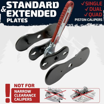 Vehiclex Brake Caliper Compression Tool, Standard + Extended Plates | Brake Pad Spreader, Steel Plates with Reinforced Ribs, Captive Bolts, For Single, Dual and Quad Piston Calipers - size: Extended plates