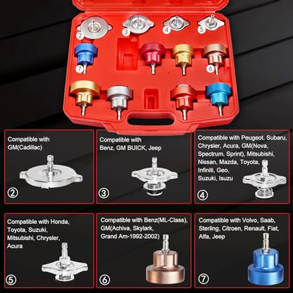 JIFETOR 14PCS Radiator Pressure Tester Tool Kit with Aluminium Pump and Metal Adapters, Red - color: Red Case